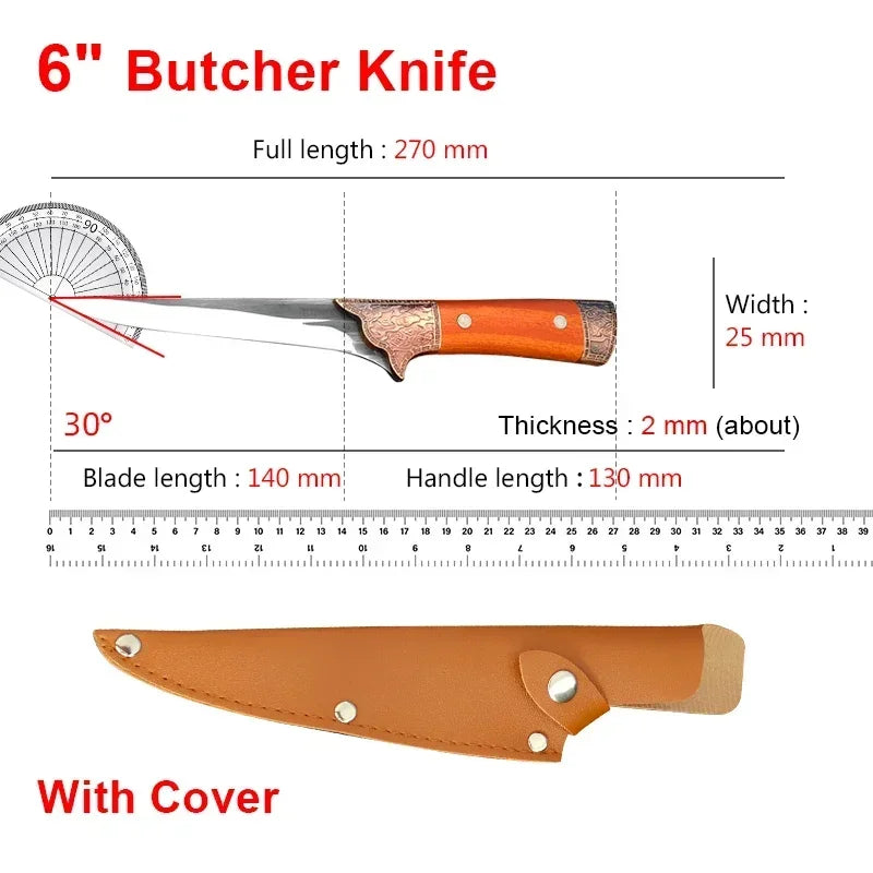 Boning Butcher Knife Chef Cleaver Utility Knife Slicing Chicken Meat Fish Fruit Steak Knife Kitchen Knives Plastic Handle Tools